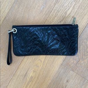 Black Leather Reversible Hobo Clutch